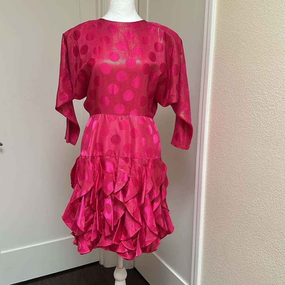 1980s hot pink silk dress
